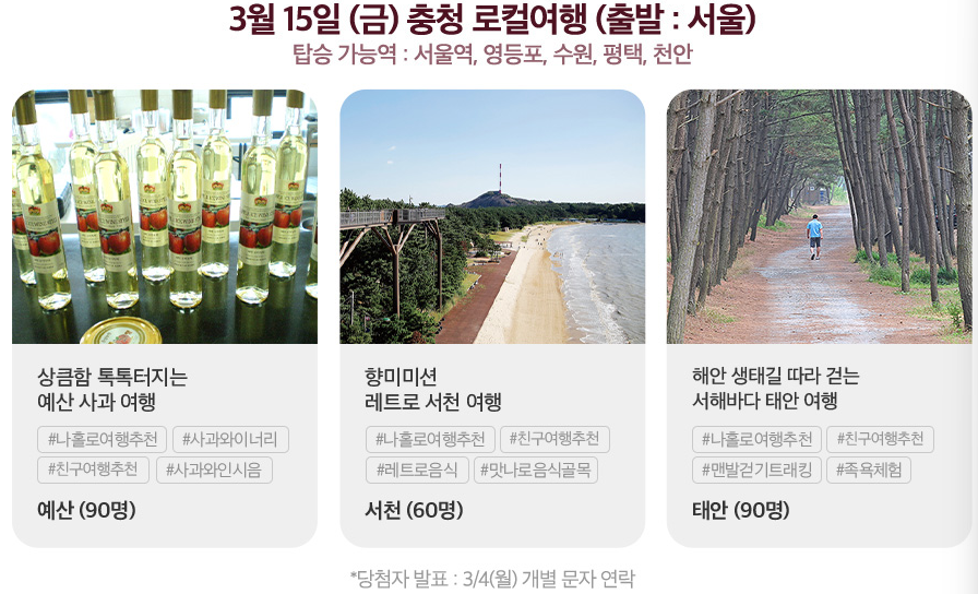 여행가는달. 3월엔 여기로. 신청방법, 신청기간, 여행지