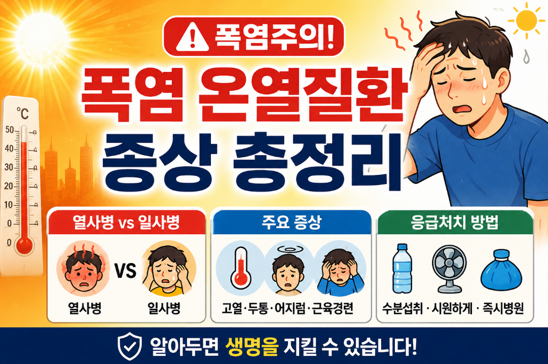 폭염 온열질환 증상 총정리｜열사병&middot;일사병 차이와 응급처치 방법