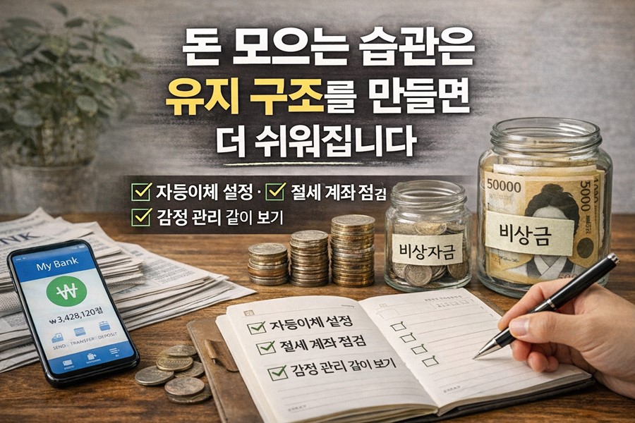 2026 돈 모으는 투자 습관을 위해 생활비, 비상자금, 투자금, 절세 구조를 나누는 돈의 흐름을 한눈에 보여주는 이미지