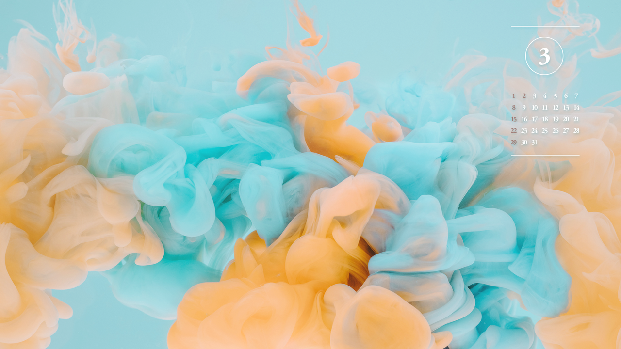 09 파스텔 블루 브라운 A - 2026년3월 달력배경화면
