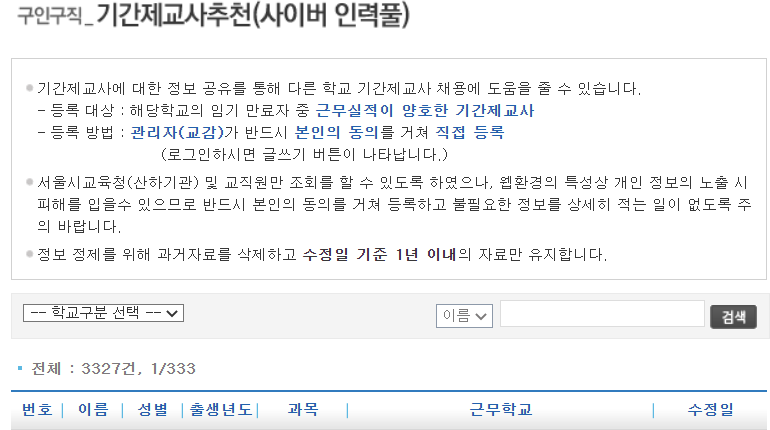 서울시교육청 추가 인력풀 종류1