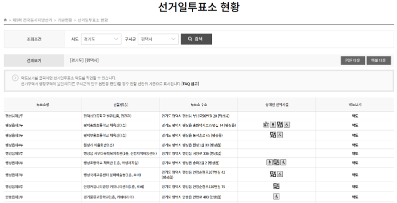 경기 평택시 지방선거 본 투표소 찾아보기