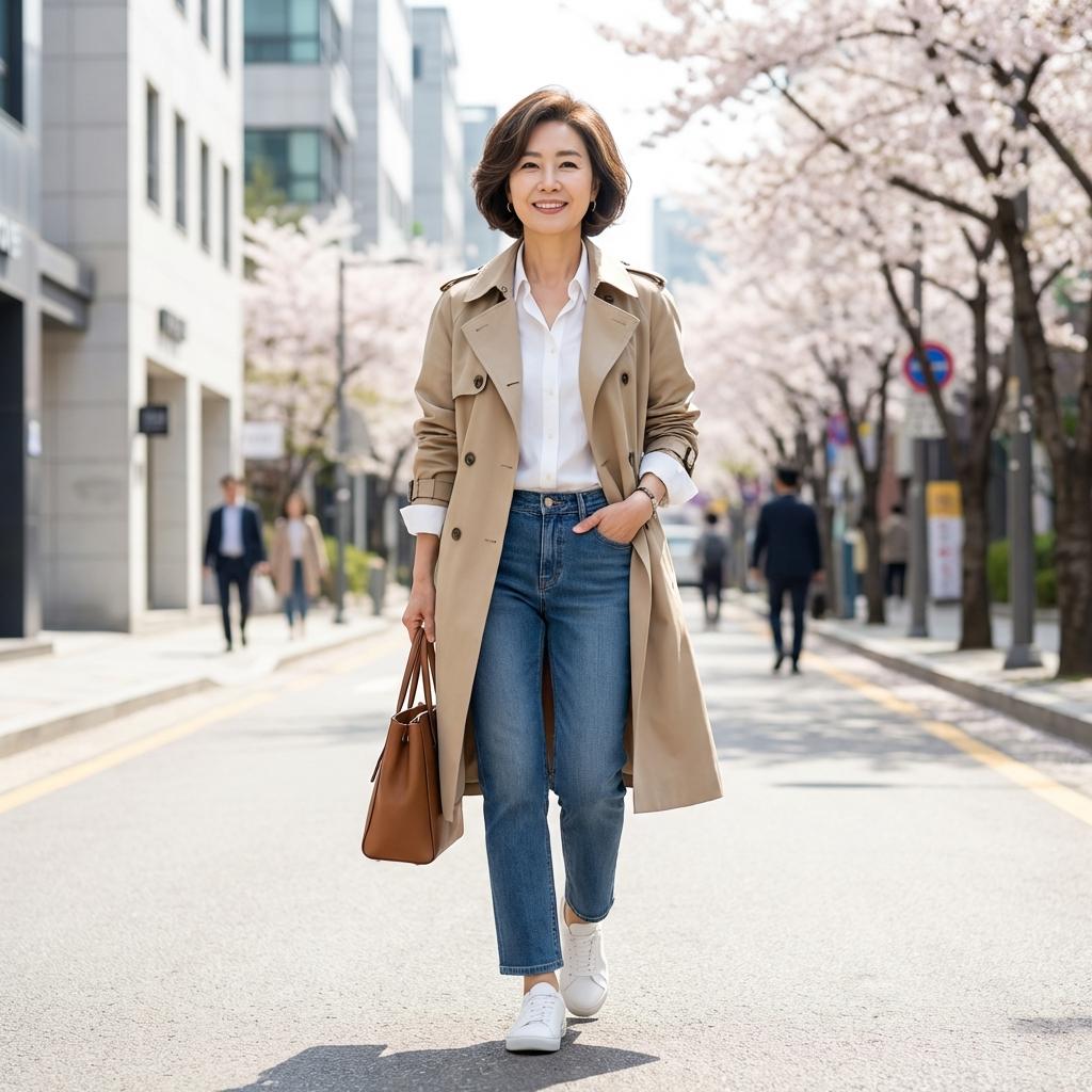 청바지에도 찰떡! 50대 데일리 트렌치코트 리얼 활용기