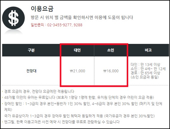 남산타워-입장료