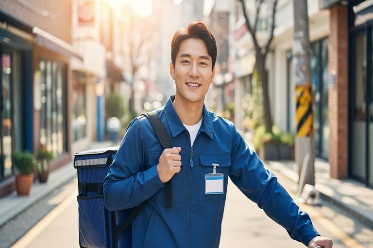 배달 일하는 청년 사진