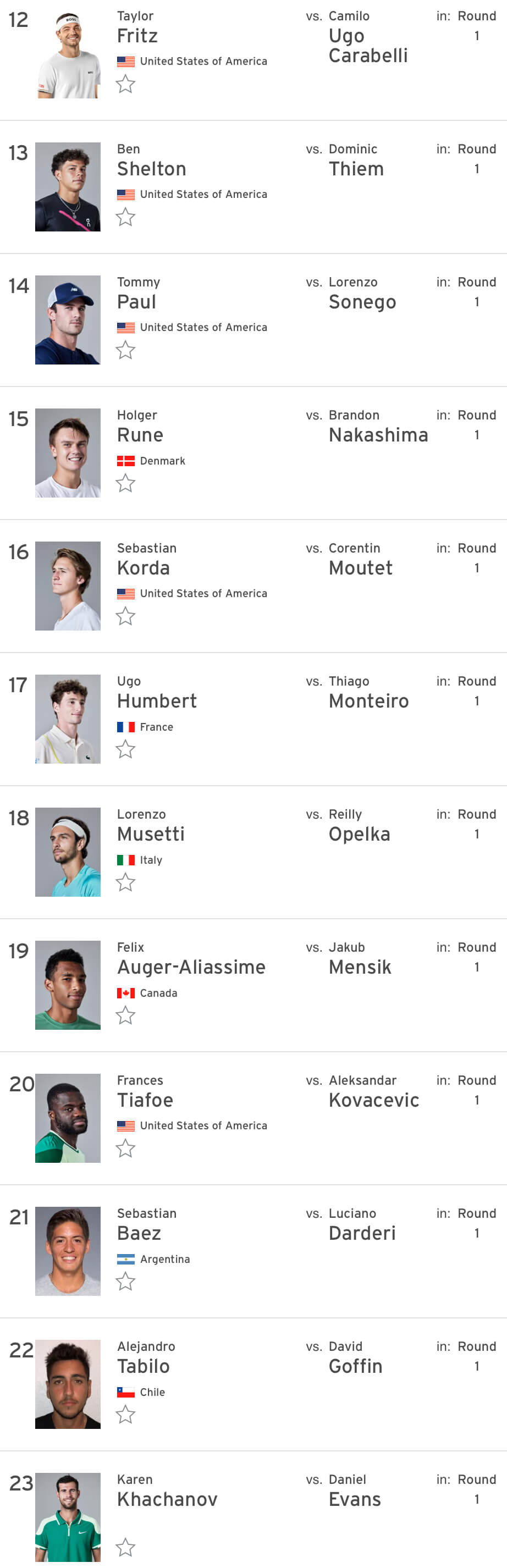 2024 US오픈 테니스 대진표