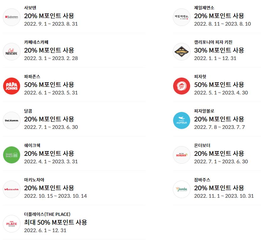현대 M포인트 외식 가맹점