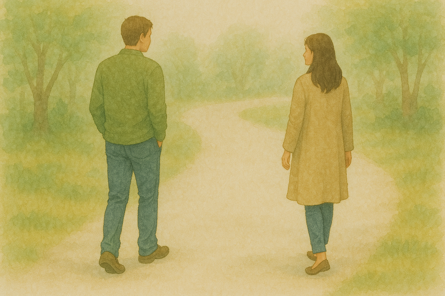 평화로운 산책로의 두 사람