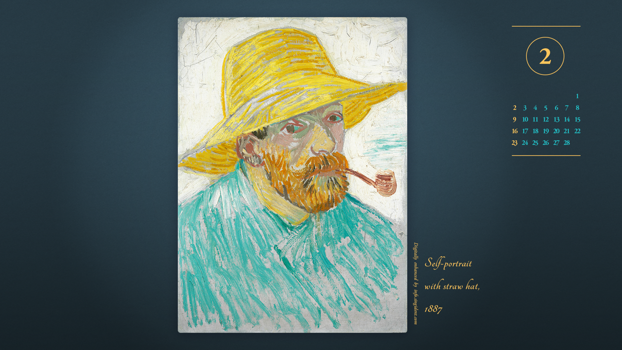 07 파이프를 물고 밀짚모자를 쓴 자화상 A - 2025년2월 노트북배경화면