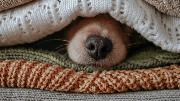 옷사이로 코를 내밀고 있는 강아지