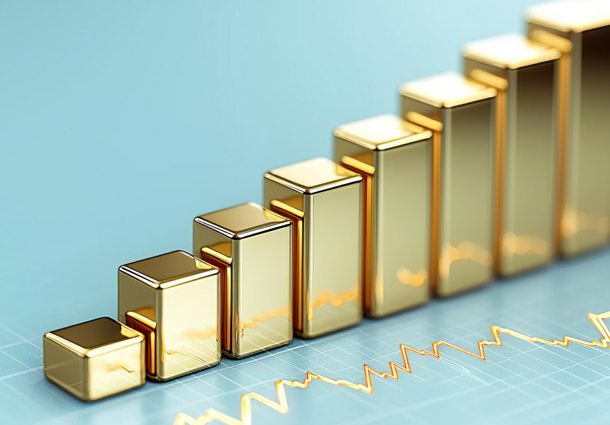 금값 상승 차트와 금화가 함께 보이는 투자 이미지