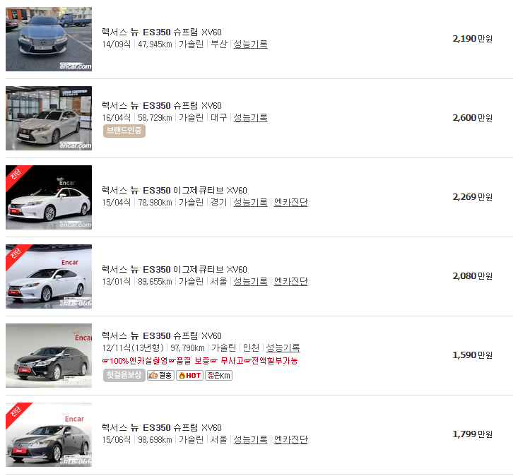 렉서스-es350h-중고차-가격