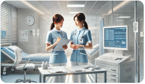 교대 시간에 인수 인계 하는 간호사 모습