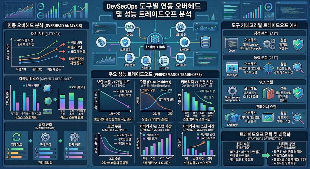통합형 플랫폼과 특화 도구 조합 간의 빌드 지연 시간 및 취약점 발견율을 비교한 지표.