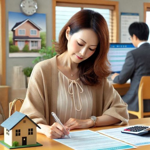 은행에서 주택자금대출 서류를 검토중인 40대 주부