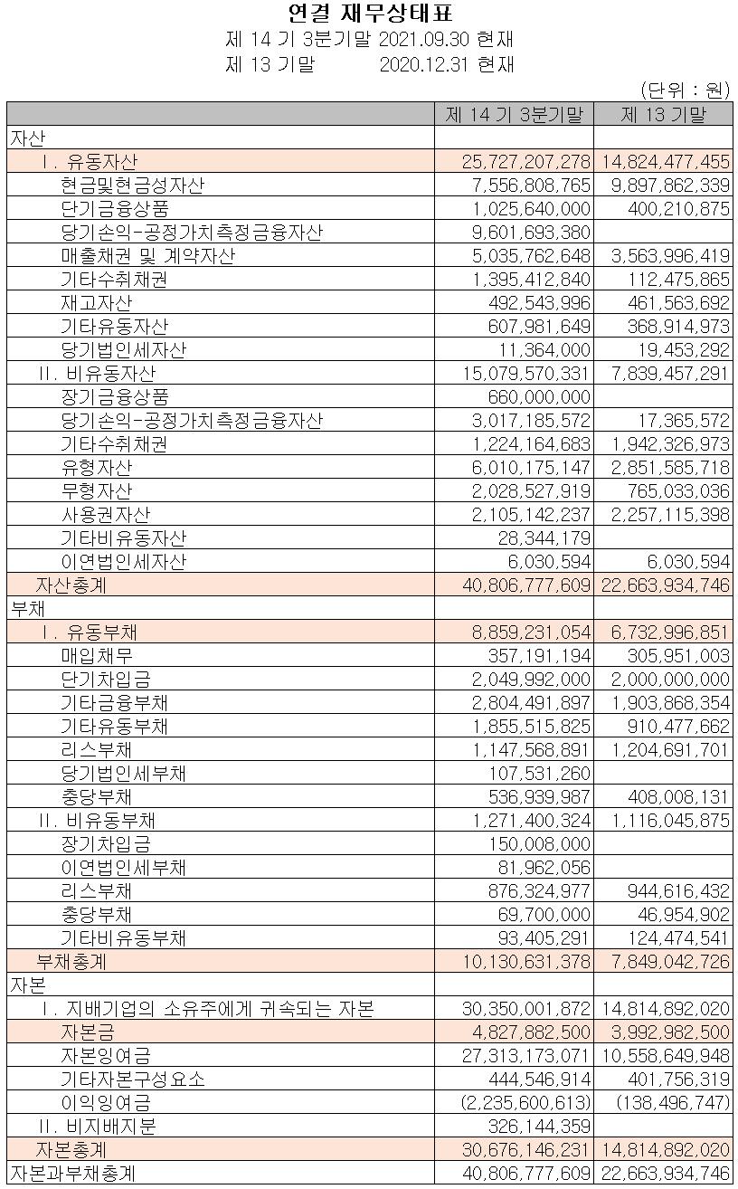 자이언트스텝 2021년 3분기 재무상태표