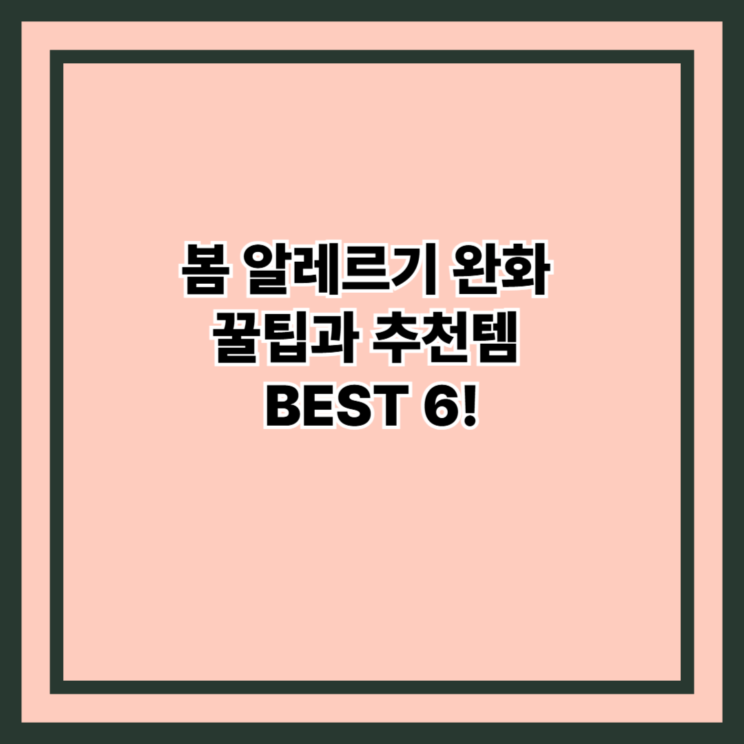 봄 알레르기 완화 꿀팁과 추천템 BEST 6