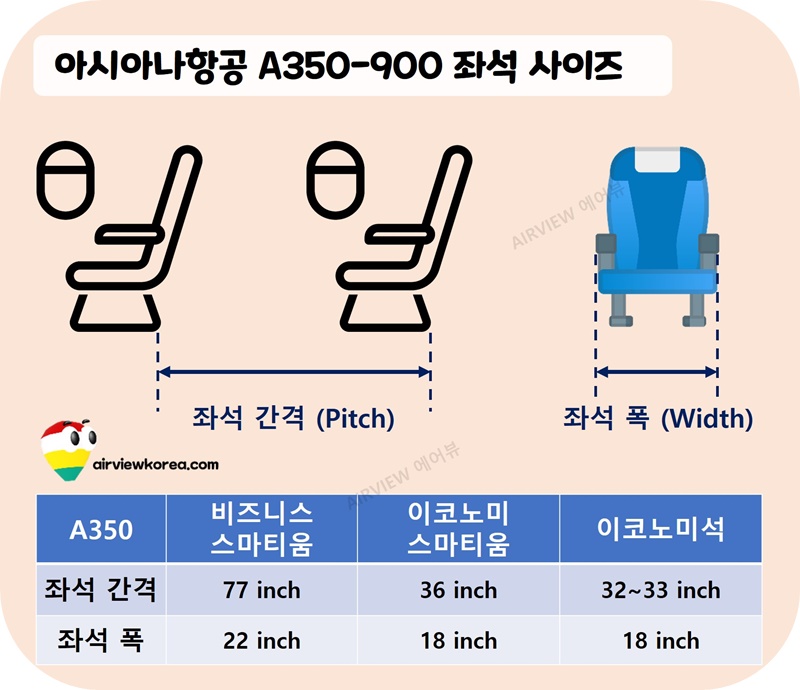 아시아나항공-A350-여객기-좌석-간격-폭-예시-그림-치수-표