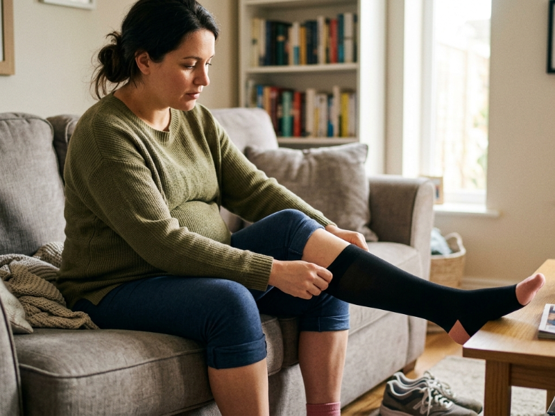 압박스타킹을 신는 임산부