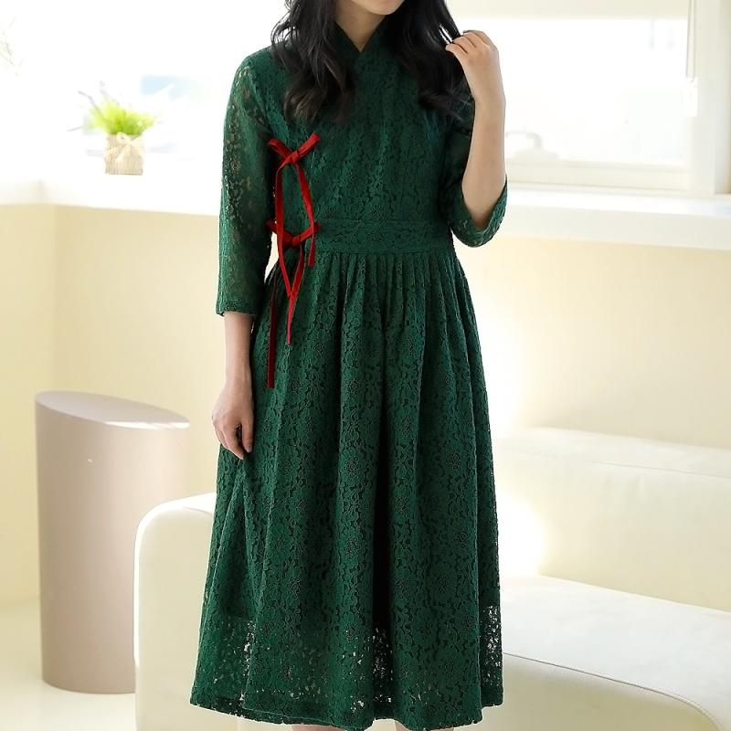 여름철릭원피스 생활한복 칠부 케모마일 초록