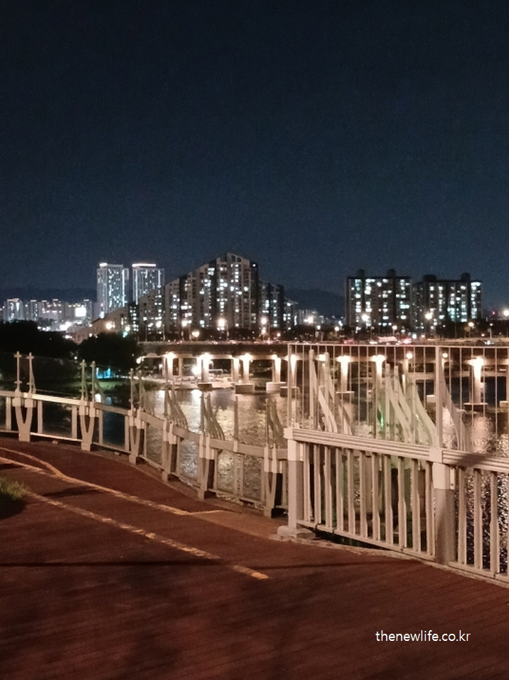 광진교 8번가 산책로 야경 – 난간 조명 아래 반짝이는 한강과 도시 불빛