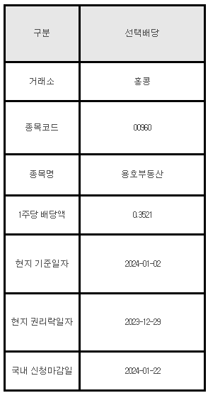 홍콩주식 선택배당 안내 00960 용호부동산