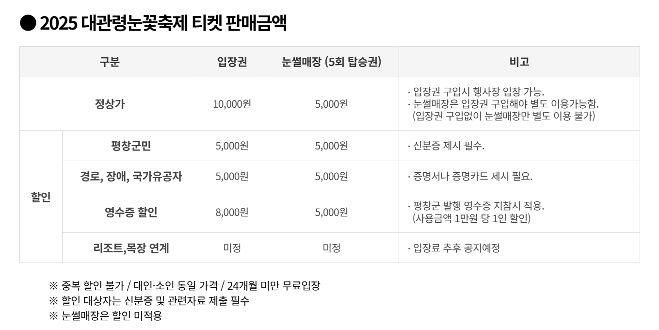 2024대관령눈꽃축제 티켓금액