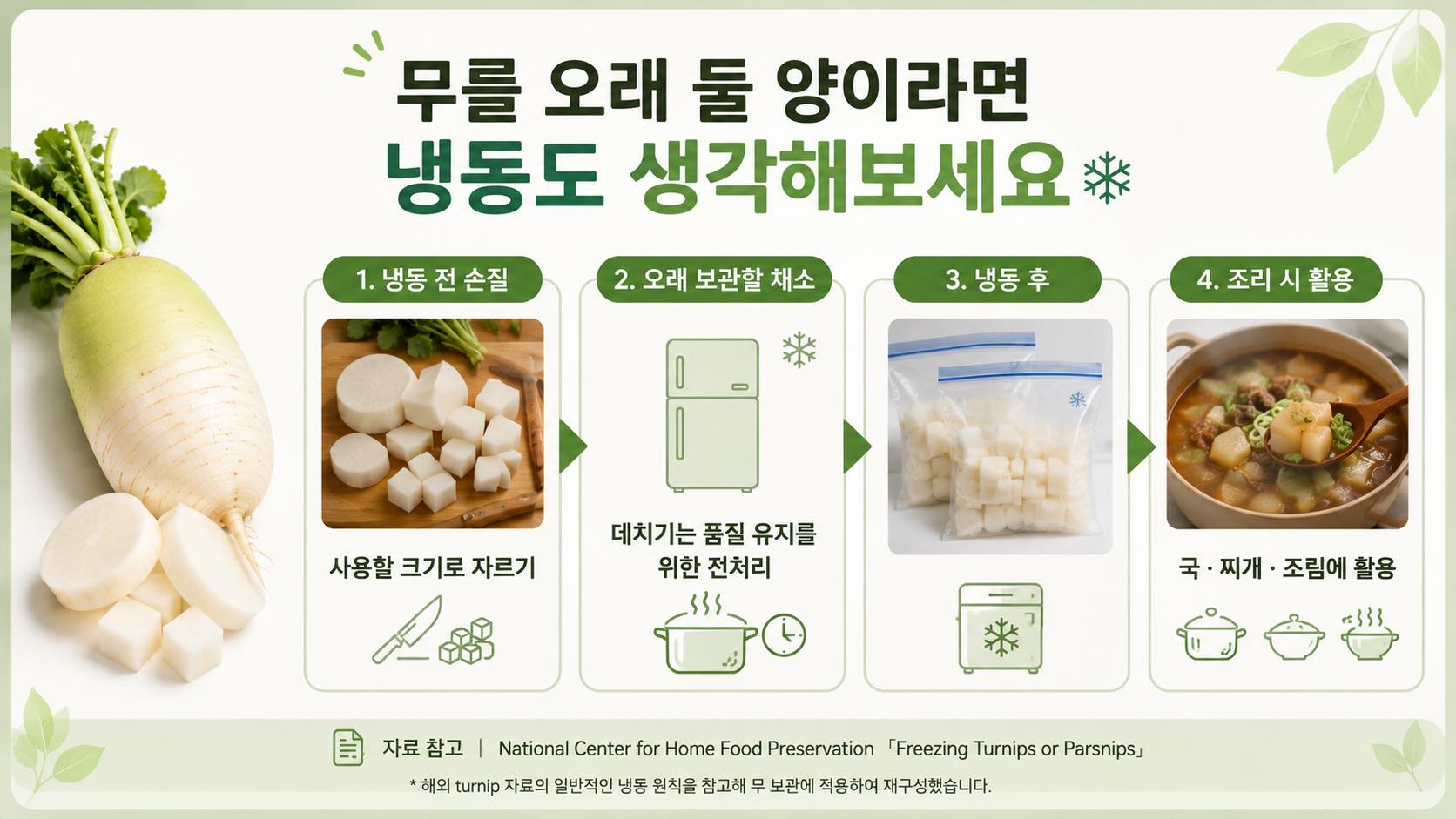 무를 오래 두어야 한다면 냉동
