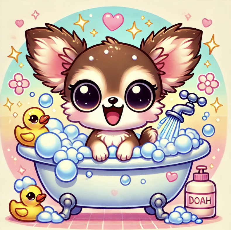 목욕하는 강아지를 표현한 사진