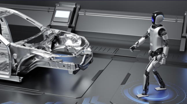 중국 전기차 업체 NIO의 생산라인에 투입 중인 유비테크의 휴머노이드 로봇 워커S[