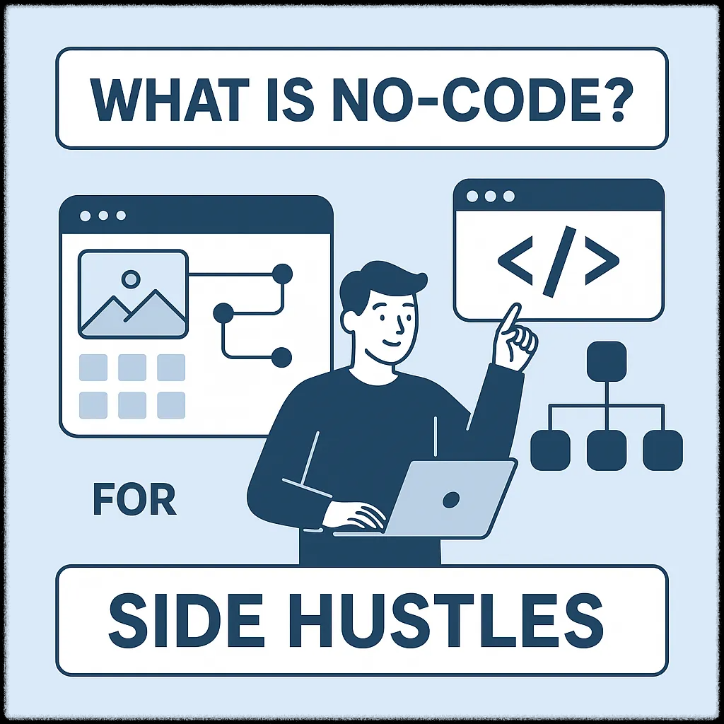 노코드 개념과 사이드 허슬 적용을 설명하는 이미지