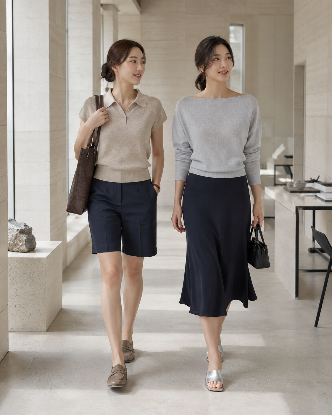 2026년에는 버뮤다와 카프리를 어떻게 입을까에서 옷의 길이와 실루엣이 신체 비율에 미치는 포인트를 보여주는 이미지입니다.