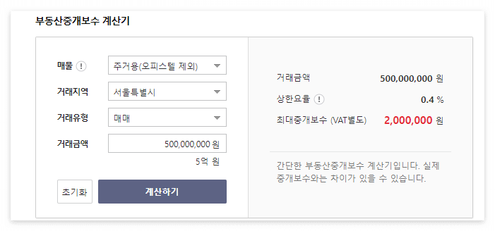 부동산 중개수수료 복비 계산
