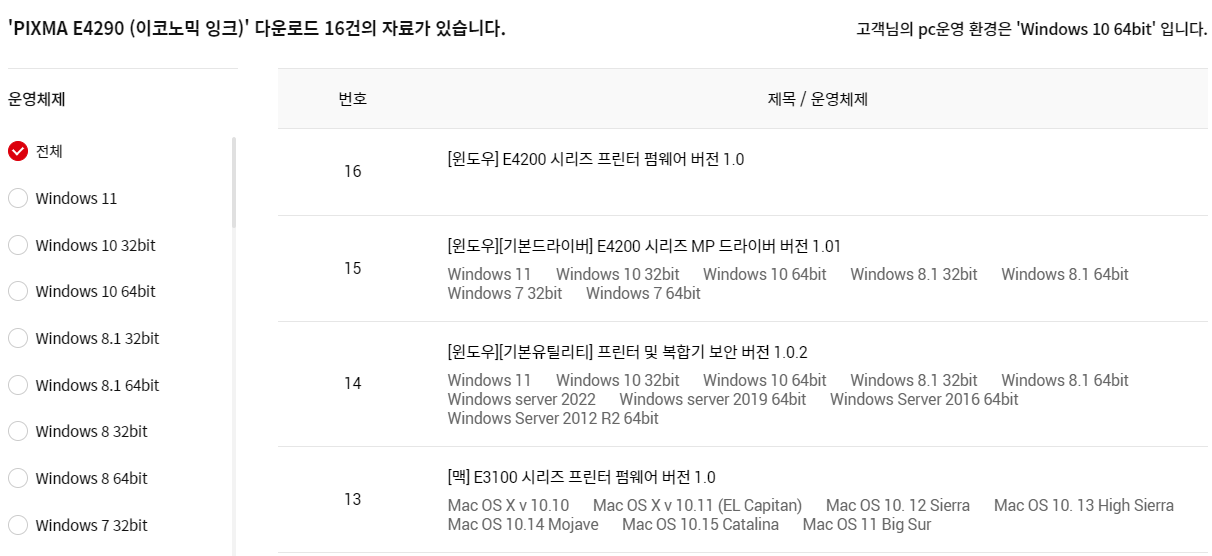 캐논 PIXMA E4290 프린터 드라이버 다운로드 및 설치 안내