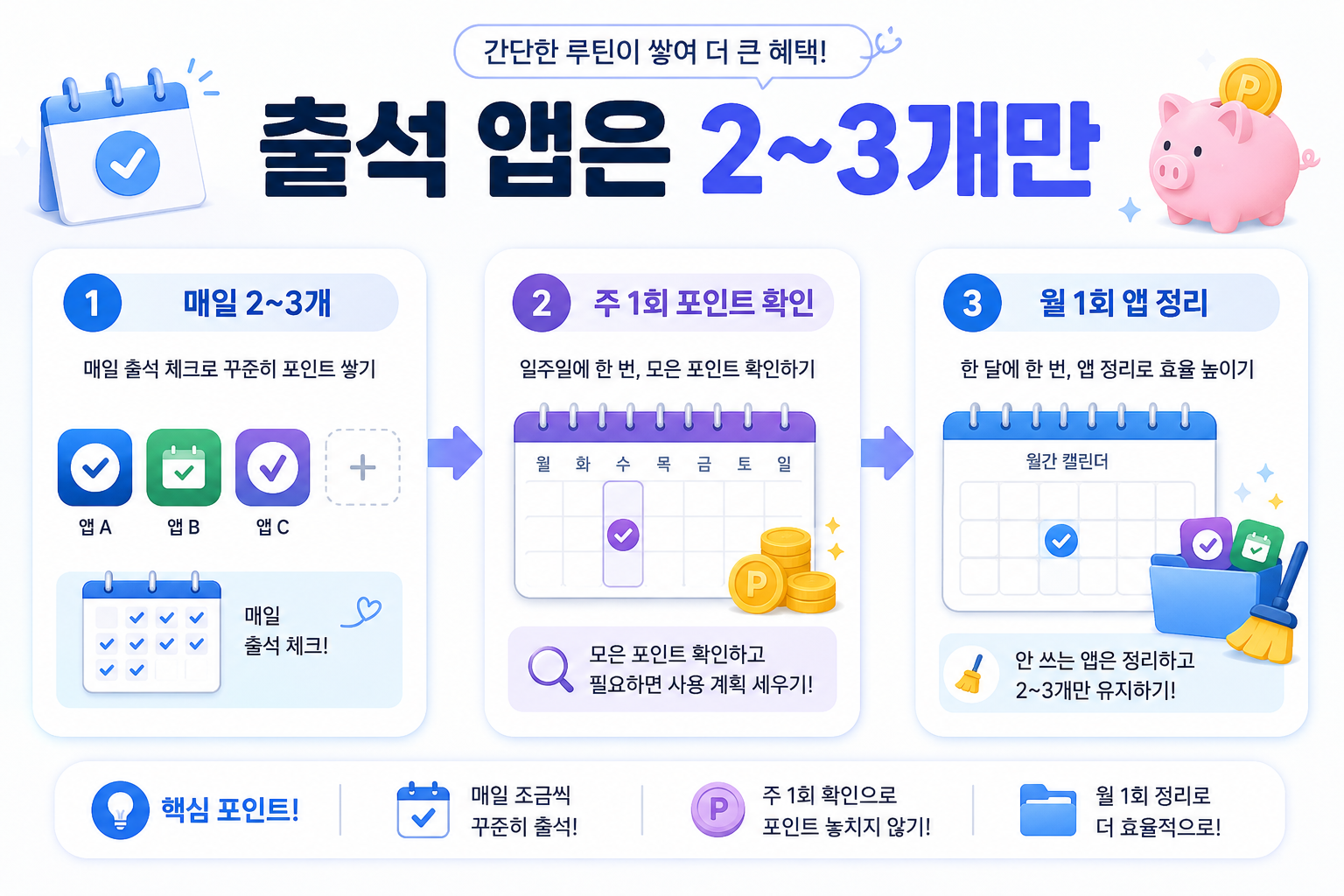 출석체크 앱테크 매일 주간 월간 관리 루틴