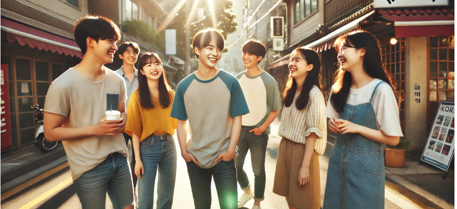 청년들이 즐겁게 걸어가는사진