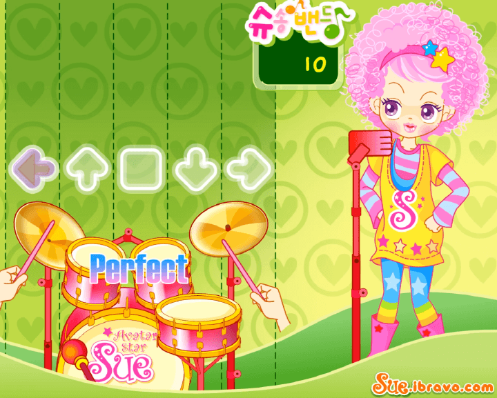 슈송-밴드-리듬-플래시게임-플레이-반주에-맞춰-드럼-연주에-성공한-화면