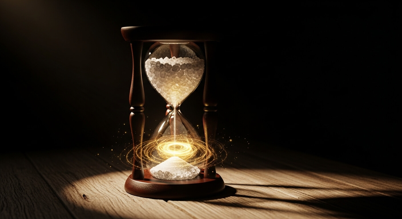 모래시계 안에 설탕이 들어있고 털어지고 있다