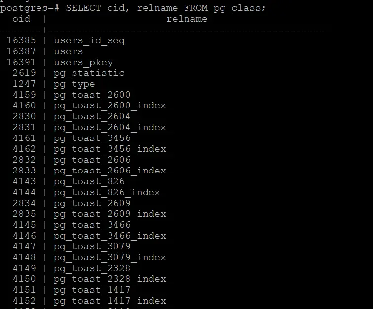 oid 조회하는 쿼리