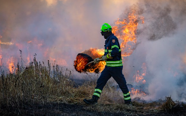 화재현장에 있는 소방관 사진