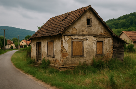 시골에 있는 빈집의 사진