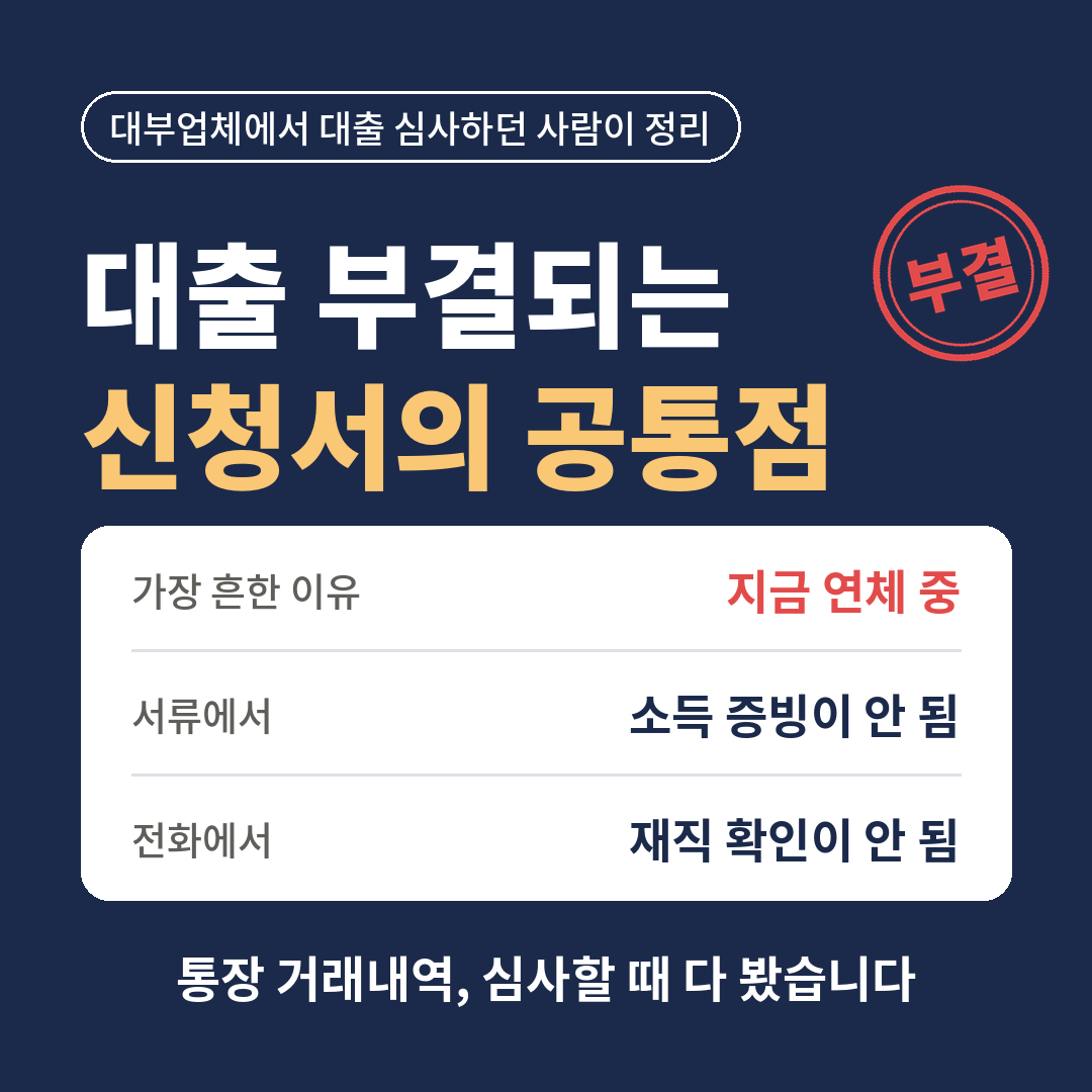 대출 부결되는 신청서의 공통점 - 연체, 소득 증빙, 재직 확인