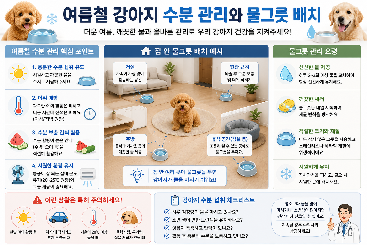 여름철 수분 관리 방법과 집 안에서 물그릇을 효과적으로 배치하는 방법 정리 이미지