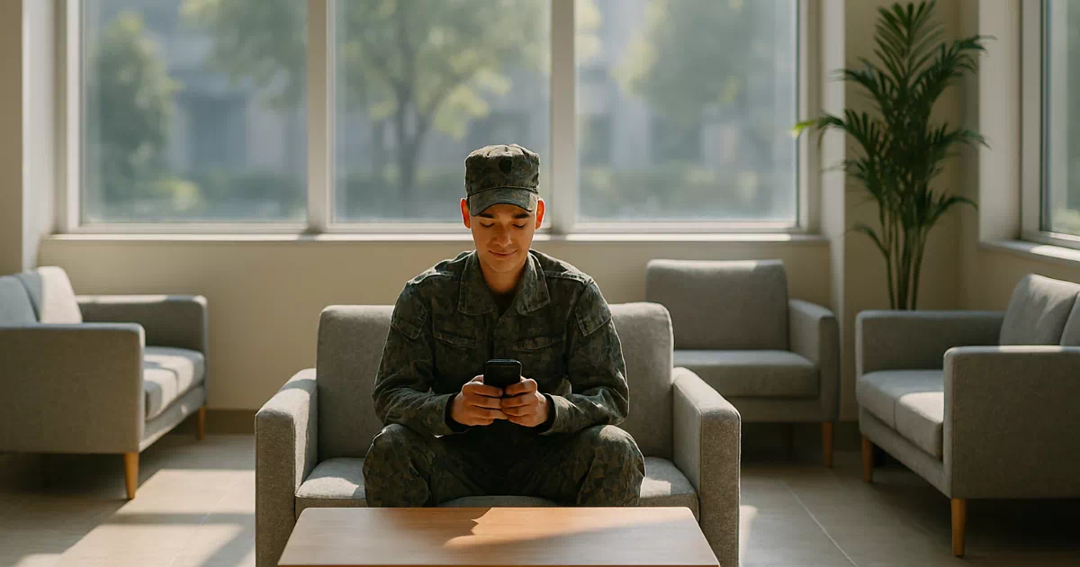 [2026년 병 월급] 스마트폰으로 인상된 봉급과 적금 내역을 확인하며 안도하는 군인의 모습