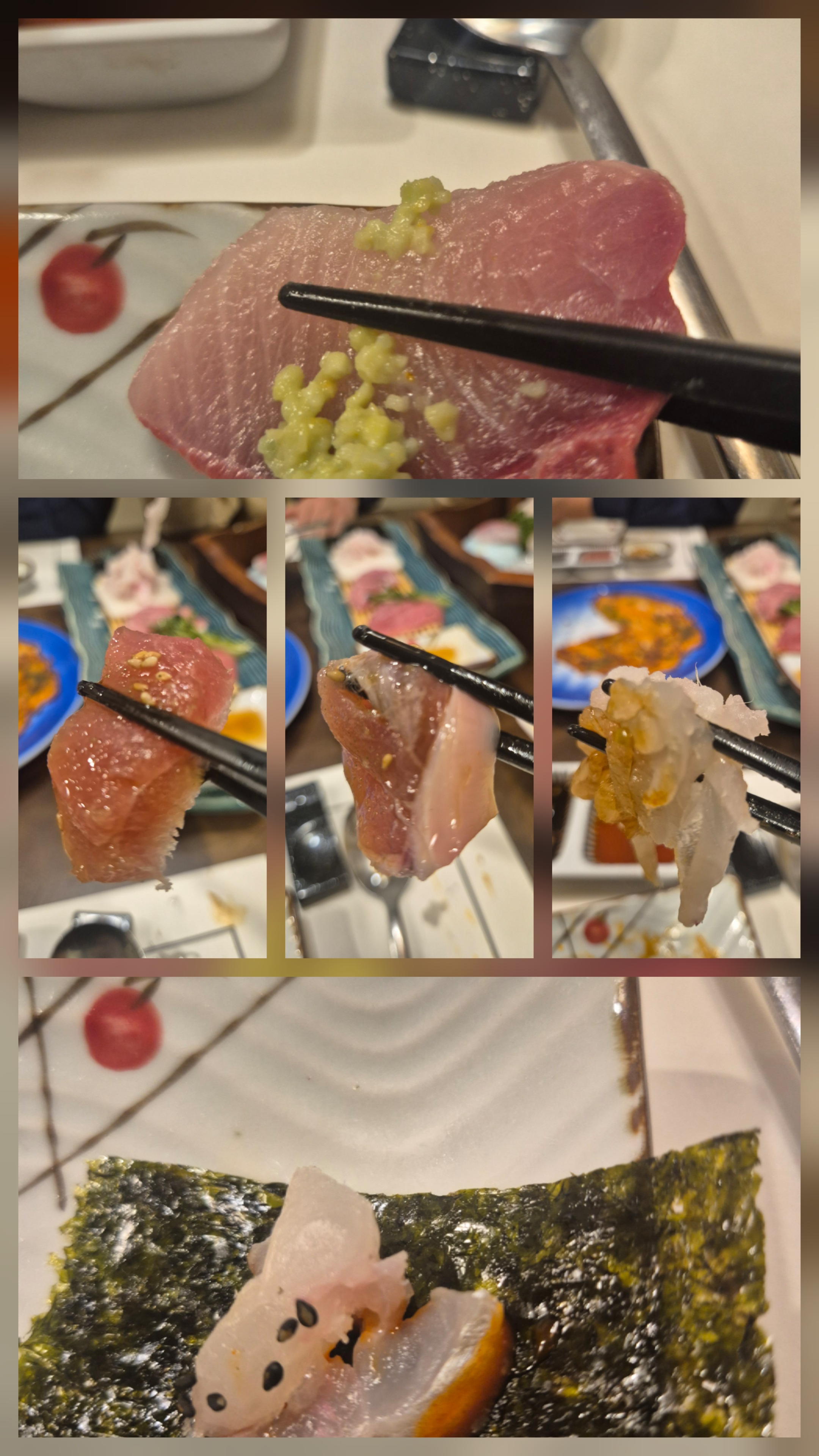 활코스 요리의 각종 회입니다.