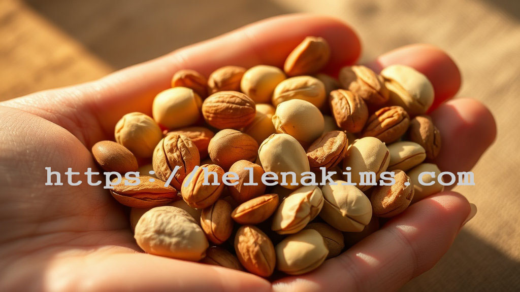 손에 견과류 한 줌을 쥐고 있는 이미지.