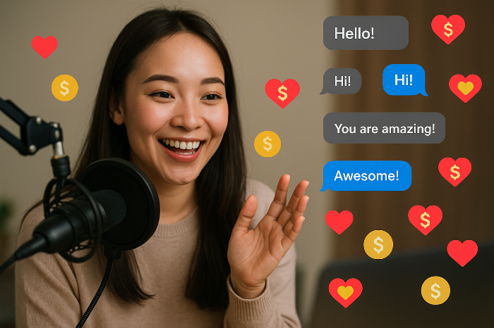 크리에이터 라이브 방송과 시청자 인터랙션 요소가 함께 보이는 화면