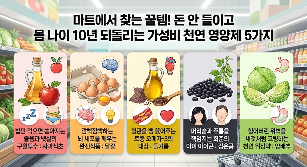 마트에서 찾는 꿀템! 돈 안 들이고 몸 나이 10년 되돌리는 가성비 천연 영양제 5가지