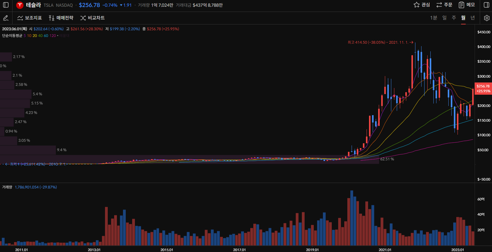 테슬라 주가 월봉