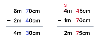 길이의 차: 받아내림 없음, 있음